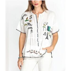 Johnny Was Embroidered Voyage Shirt 100% Cotton est. Size L/XL